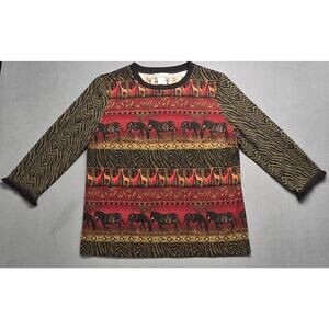 Stonebridge Shirt Womens Large‎ African Safari Blouse Zebra Giraffe Wildlife